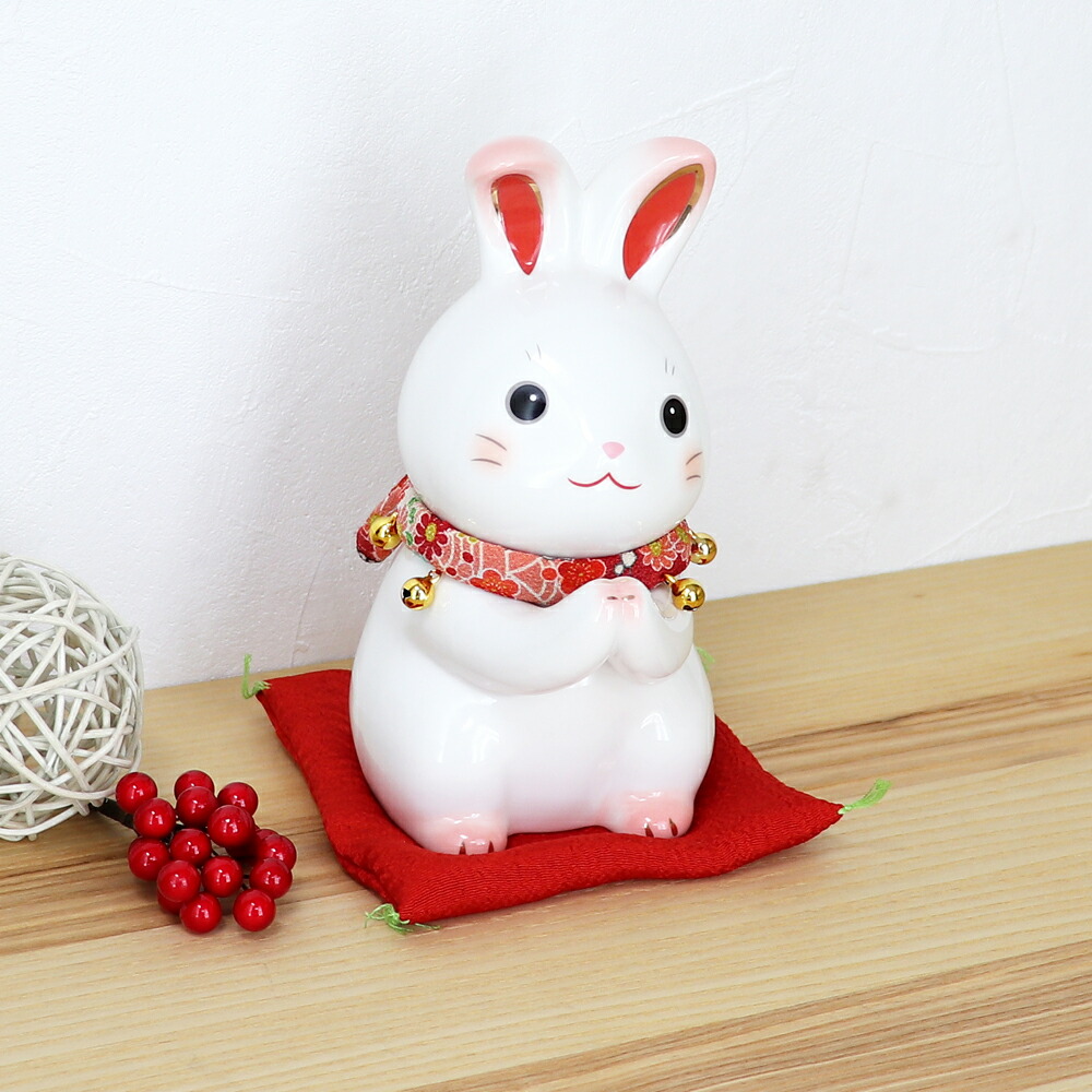 楽天市場】うさぎ ウサギ 兎 卯 置物 陶器 彩絵ふく福お願いうさぎ