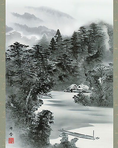 楽天市場】掛軸 掛け軸 水墨山水 上村修香 尺五あんどん 約横54.5×縦