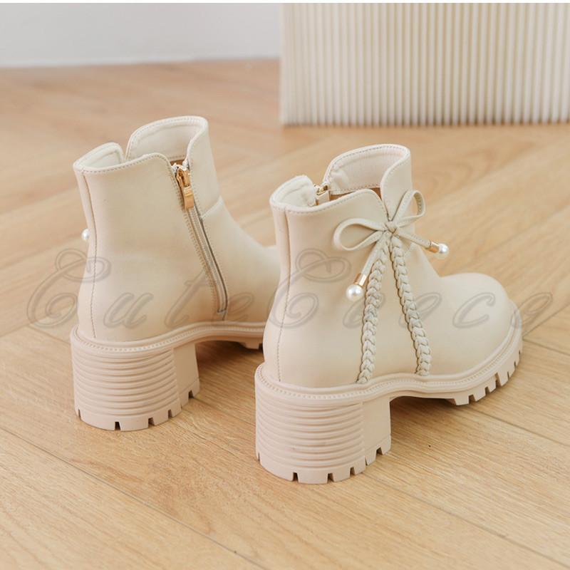 楽天市場】ショートブーツ レディース リボン付き サイドジップ ボア