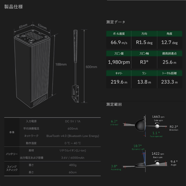楽天市場】スクエアゴルフ 弾道測定器 SQUARE GOLF BK 03 Squaregolf