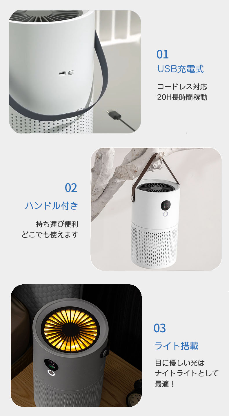 楽天市場】空気清浄機 USB充電式 18畳まで ウイルス対策 花粉 脱臭