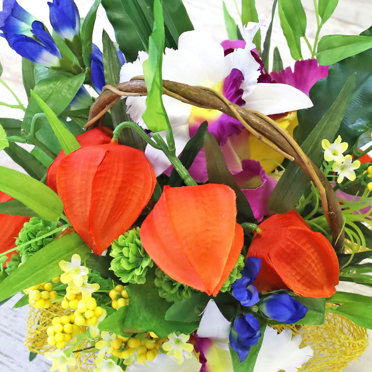 楽天市場】造花 カトレアとホオズキのアレンジ シルクフラワー CT触媒