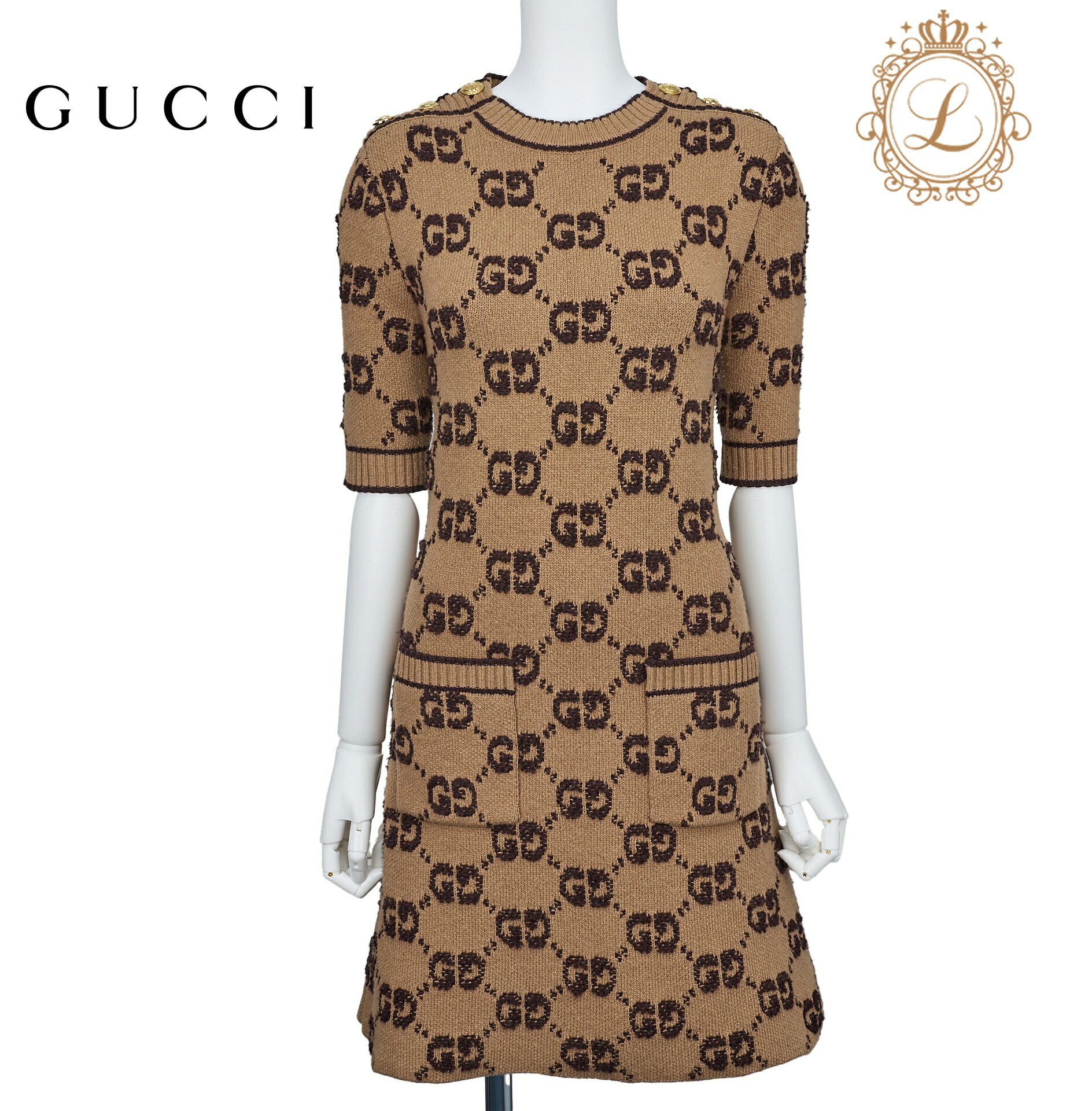 楽天市場】【返品可】GUCCI グッチ ロゴマーク ニット 半袖 ワンピース