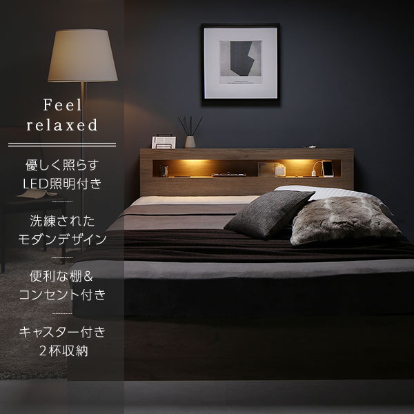 楽天市場】ベッド ダブル ベッドフレームのみ ブラウン LED 照明付き