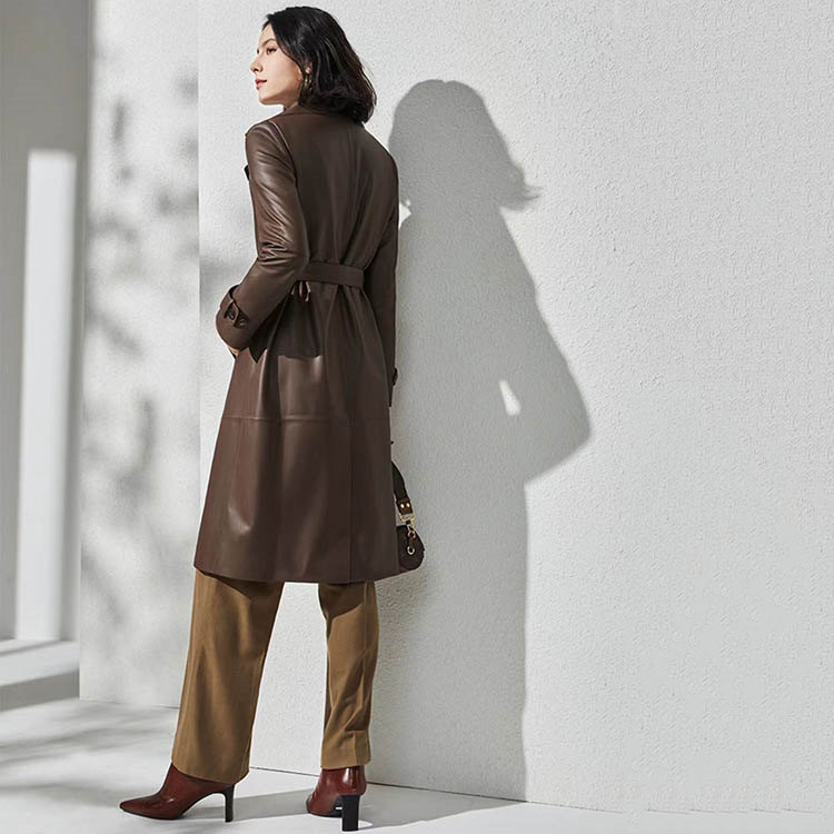 楽天市場】ベルト付き ラムレザーコート ミドル丈 レディース 秋冬