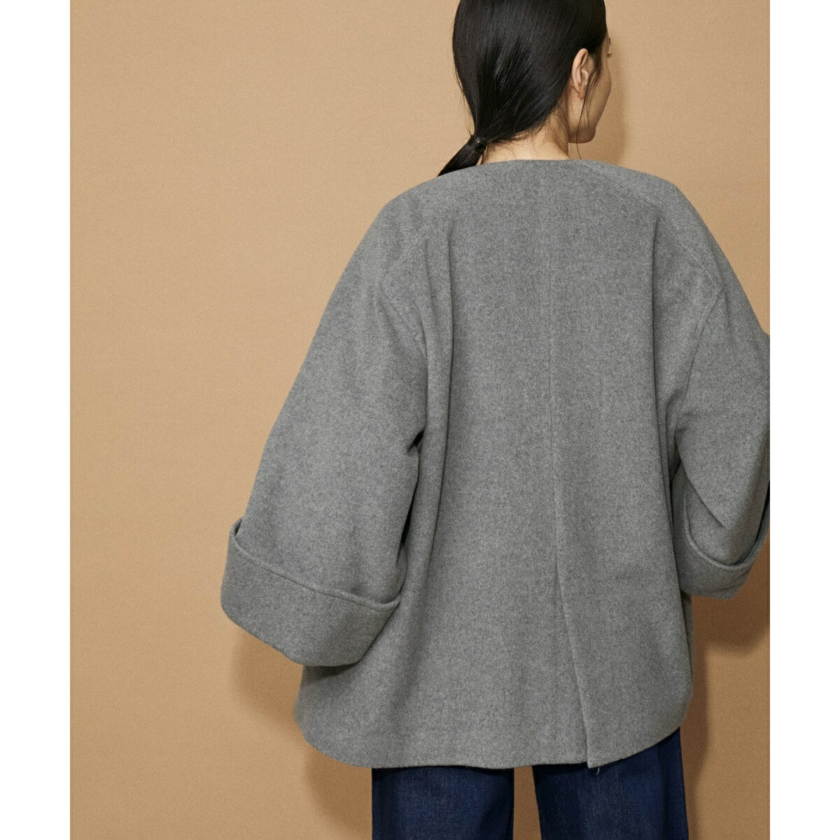 楽天市場】【WEB限定】ワイドスリーブノーカラーショートコート