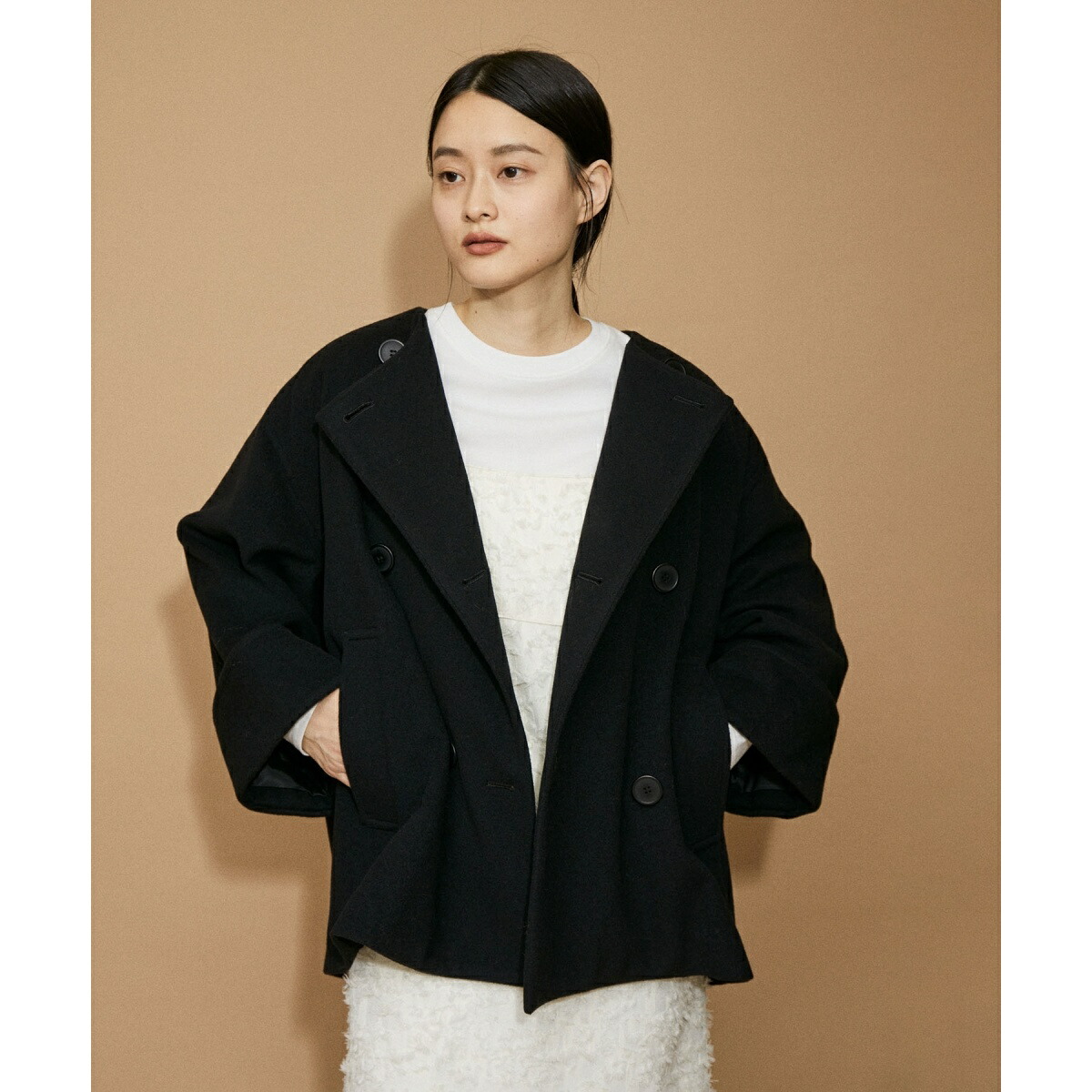 楽天市場】【WEB限定】ワイドスリーブノーカラーショートコート