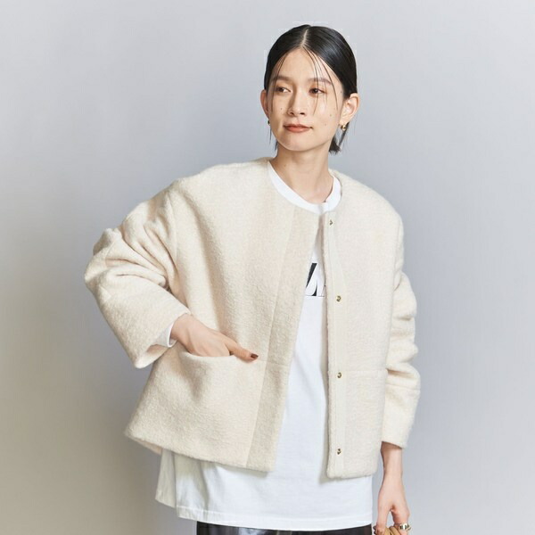 楽天市場】【WEB限定】ブークレ ノーカラーショートコート