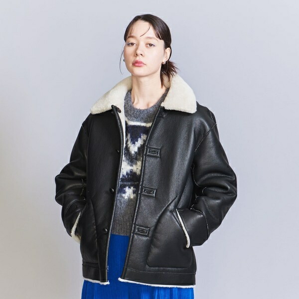 楽天市場】フェイクレザー リバーシブル ボア ブルゾン／ビューティー