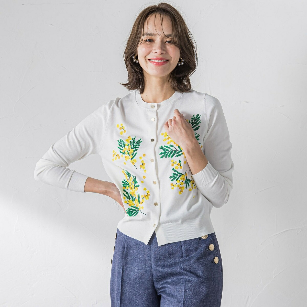 楽天市場】ミモザ刺繍カーディガン≪手洗い可能≫／ビアッジョブルー