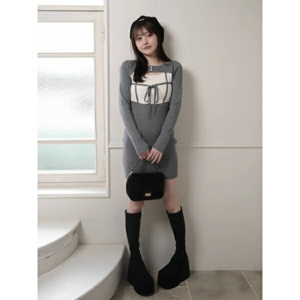 楽天市場】デコルテオープンバイカラーリボンニットワンピース／リップ