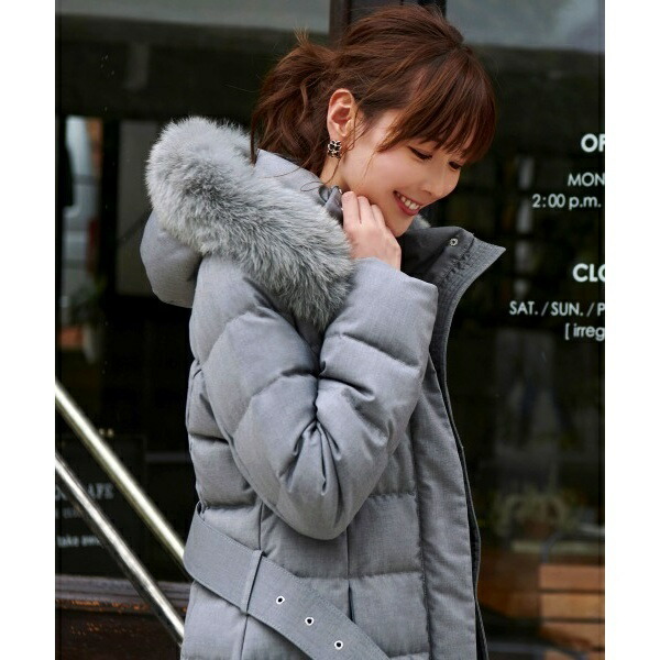 楽天市場】【静電気防止】ベルト付きフォックスファーダウンコート