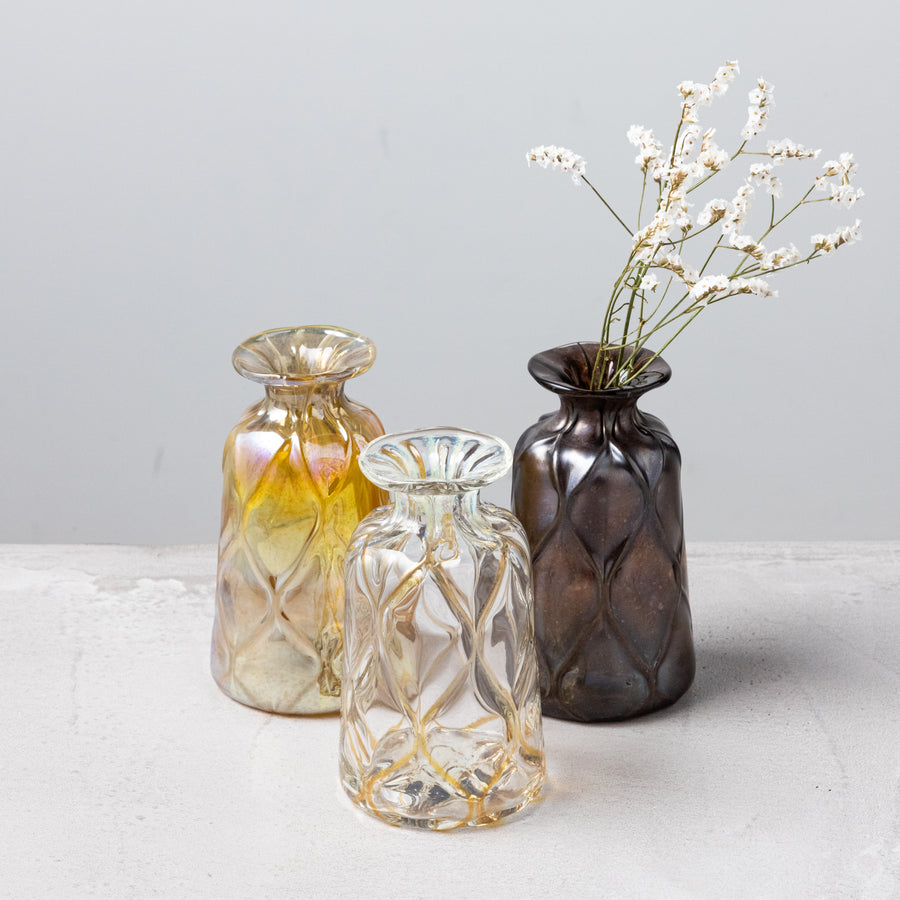 ガラス専門店｜ガラス工房マル｜花瓶 ロックなガラス 金あみ（四角