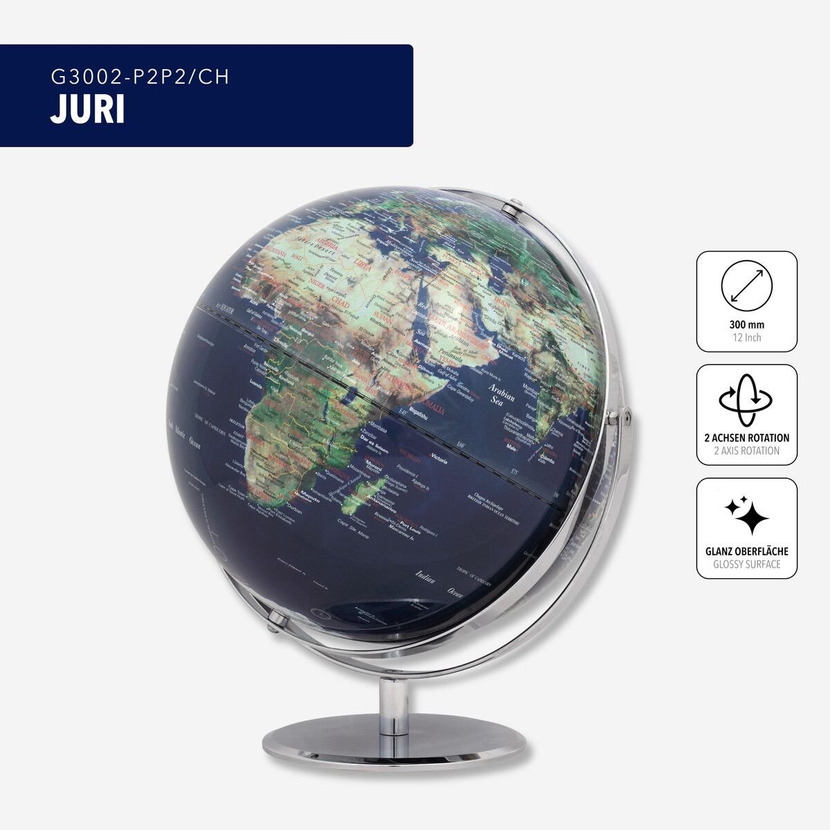 Troika JURI 12-In Dual-Axis Desk Globe – Metal Base & Topographic