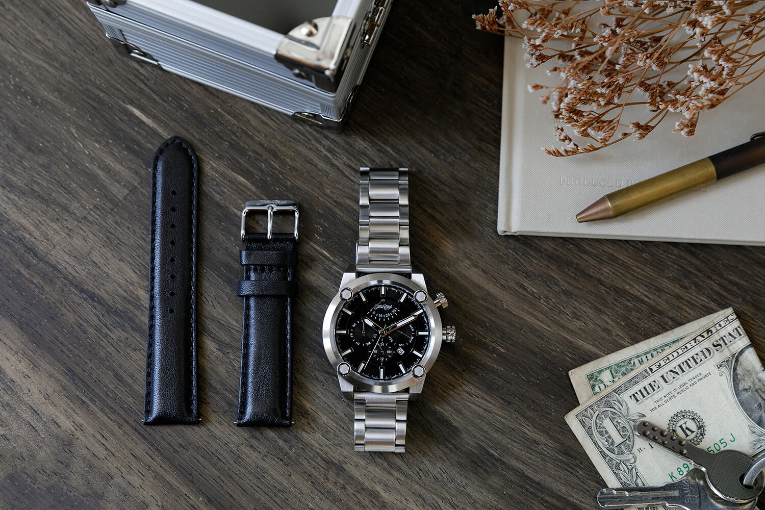 メタル&革ベルト・セット時計(Black) | トワクレ｜Trois Clefs