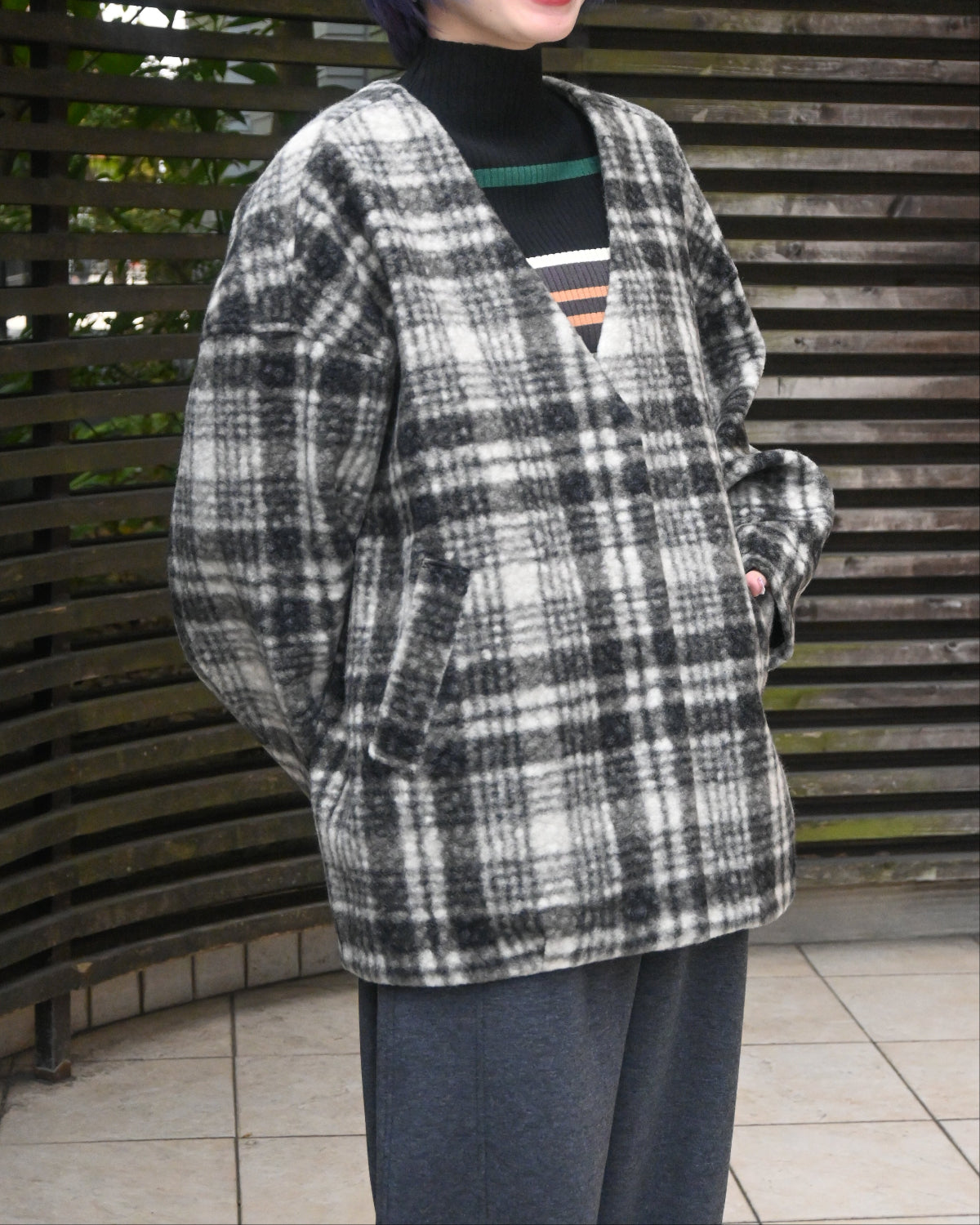 マドラスチェック ボアブルゾン（T256-84065） – trois