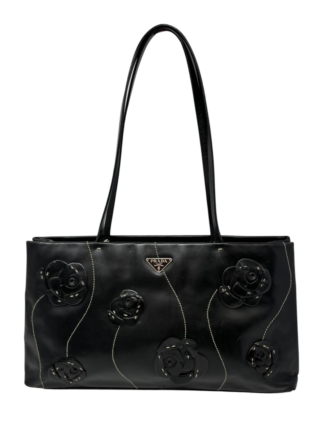 Prada Black Leather Floral Shoulder Bag – Treasures of NYC