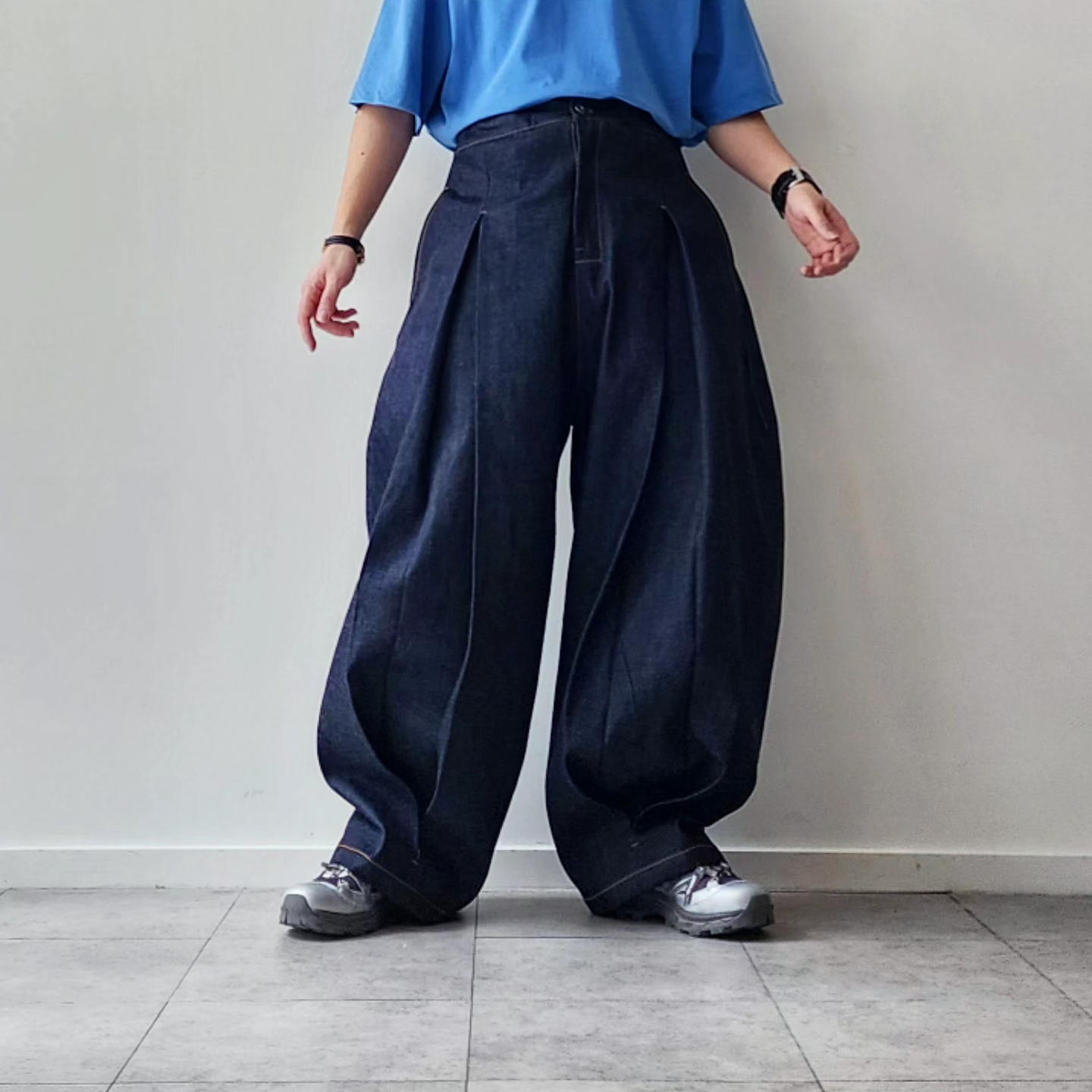 SAGE NATION / Denim Raw Box Pleat Trousers – Tree and Branch
