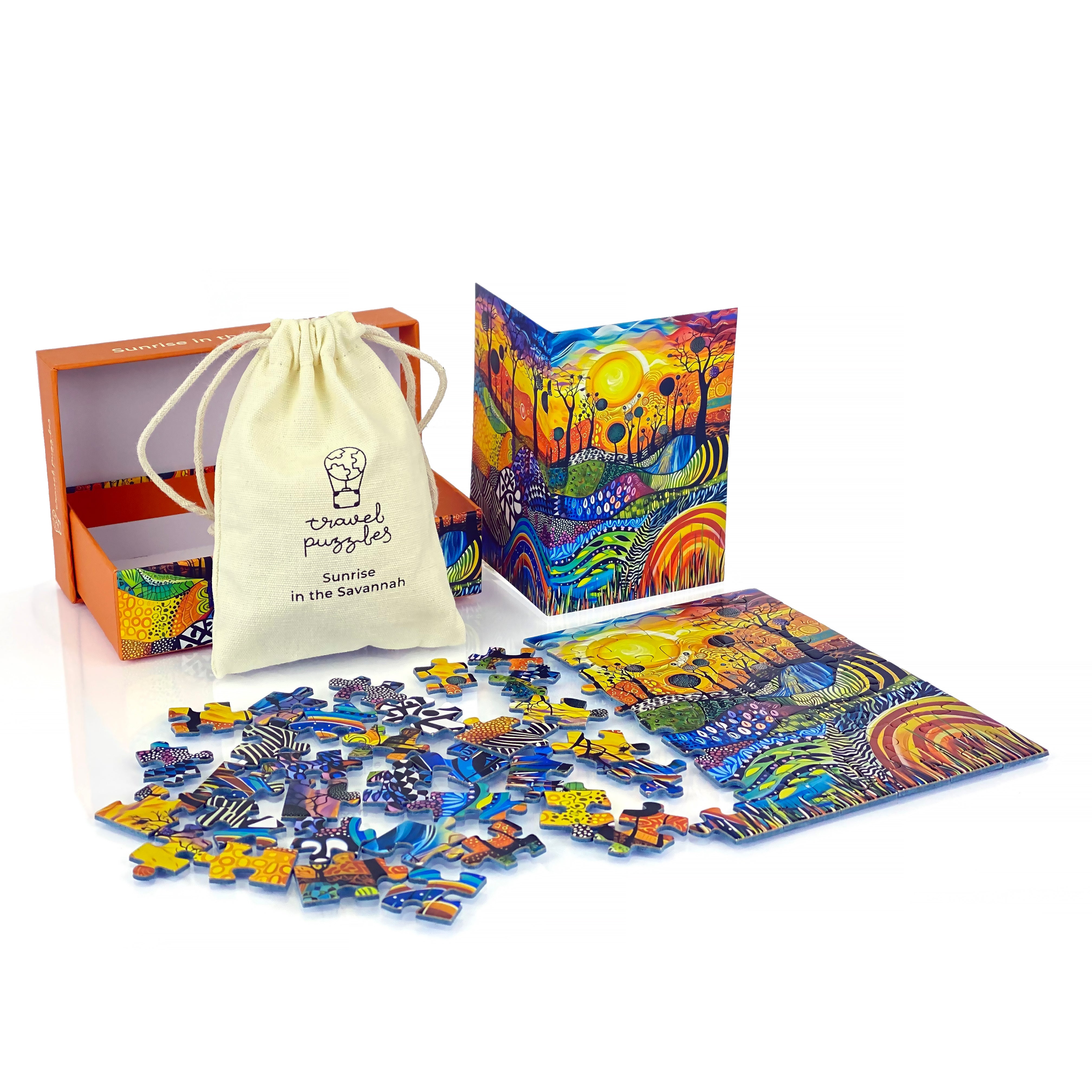 Travel Puzzles - Sunrise in the Savannah - Portable Jigsaw Puzzle