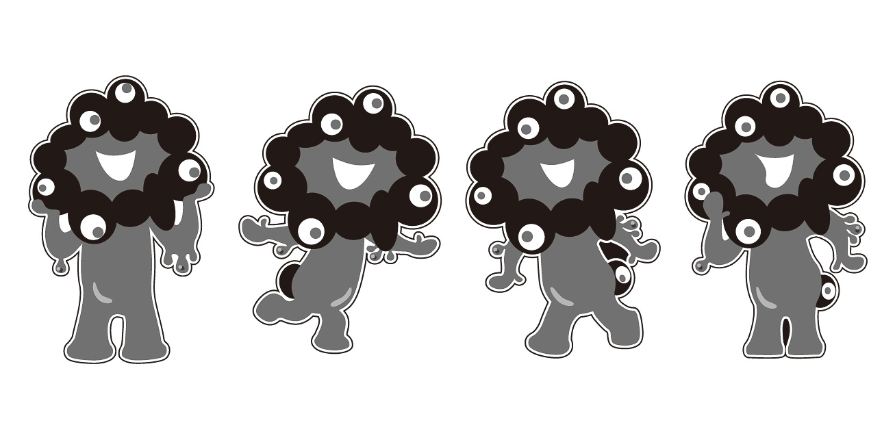 黒ミャクミャクの立体ラバーマスコット、アクリルキーホルダーなど新