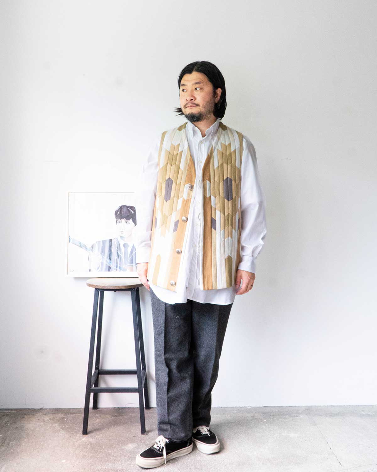 Tranescent / REWORK DENIM VEST - Natives pattern -