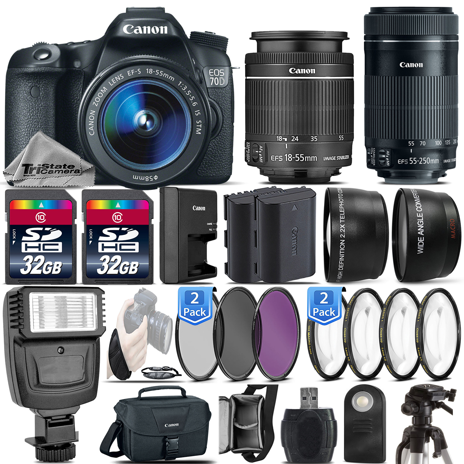CANON | EOS 70D DSLR Camera + 18-55mm STM + 55-250mm STM + 64GB