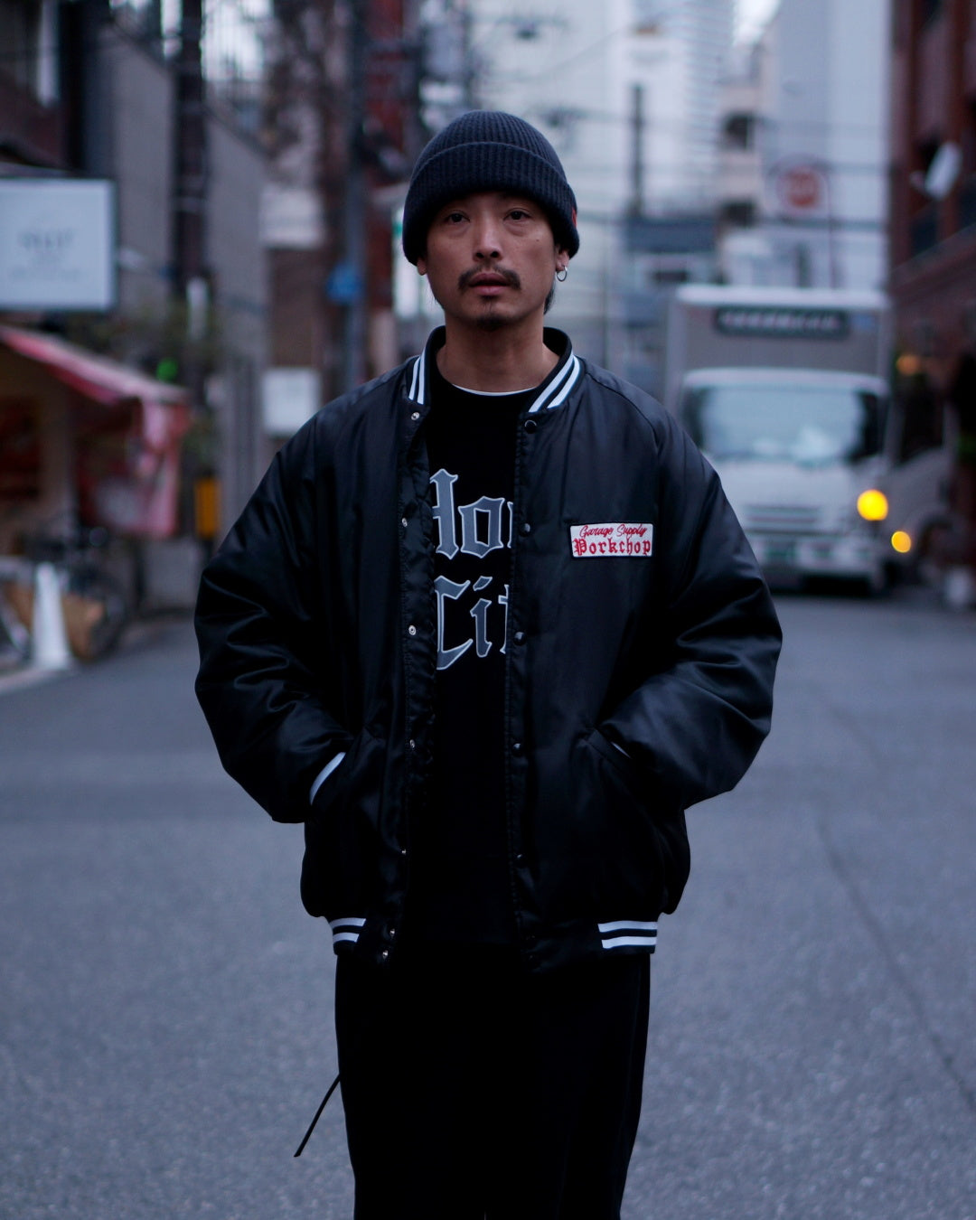 PORKCHOP | SATIN SPORT JKT - Black ポークチョップ スタジャンの通販