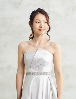 ハンド刺繍 3cm幅サテンサッシュベルト シルバー ・BT240007-SIL