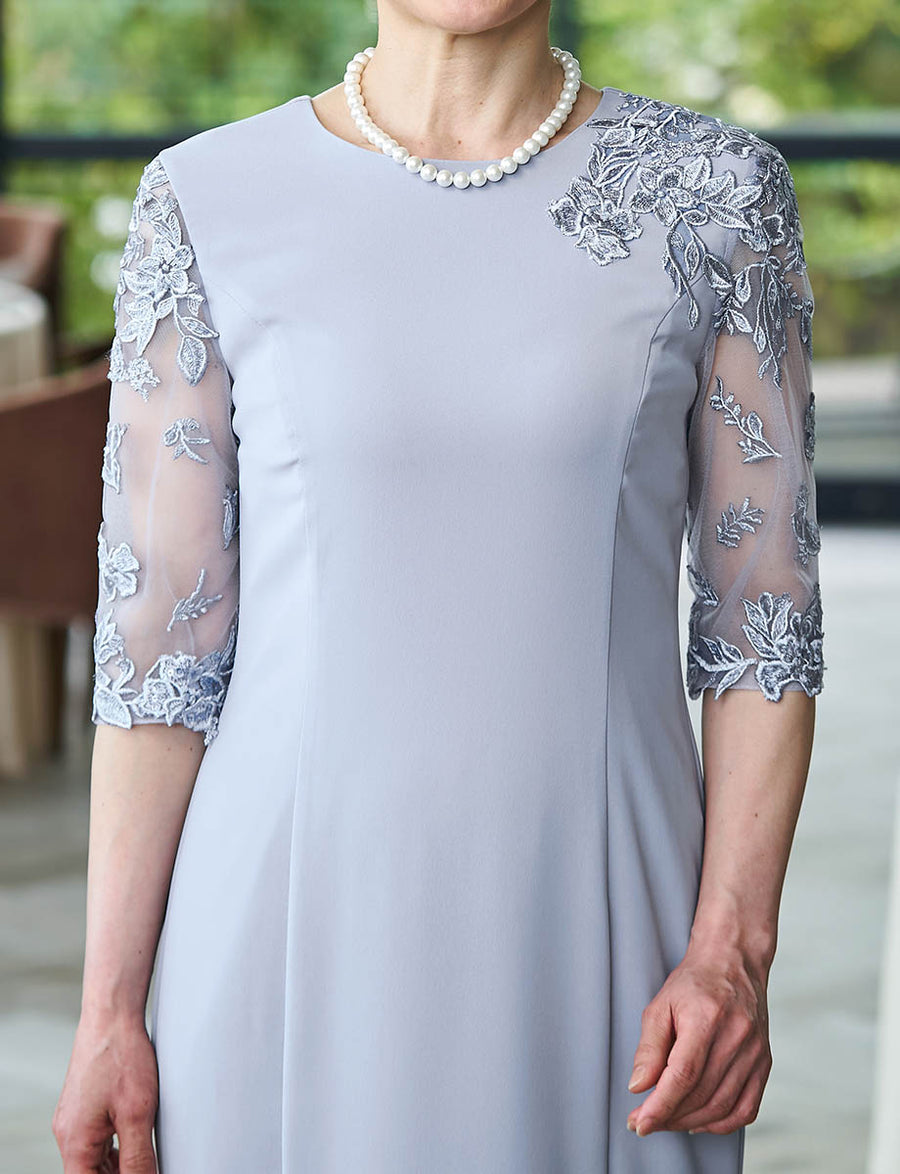結婚式 母親ドレス グレー・マザーズドレス長袖 袖付き MD0404-GY|新郎
