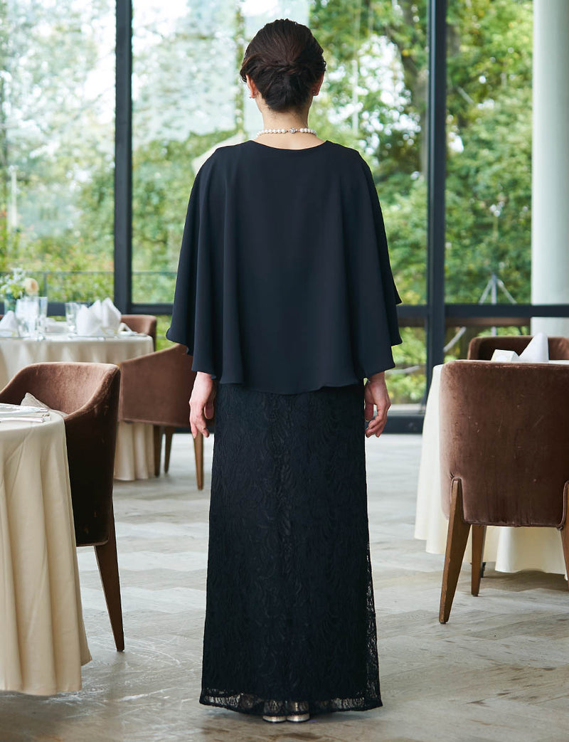 結婚式 母親ドレス 黒・マザーズドレスケープ付き MD0401-BK|新郎新婦