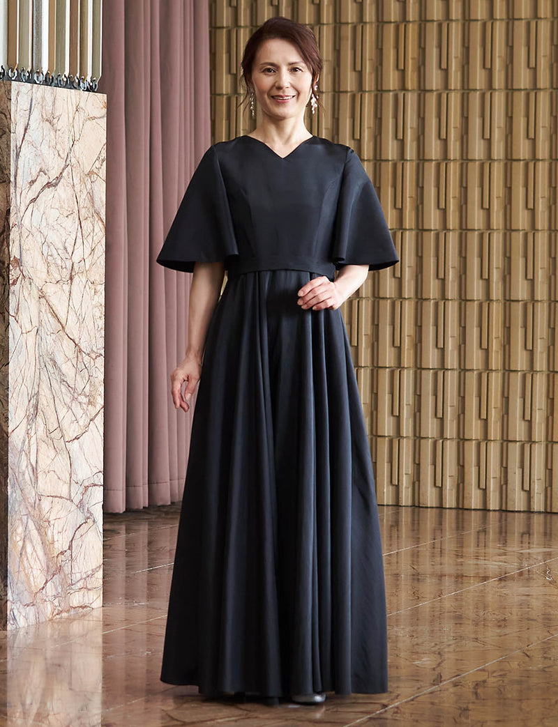 結婚式 母親ドレス ブラック・マザーズドレス タフタAライン MD0510-BK