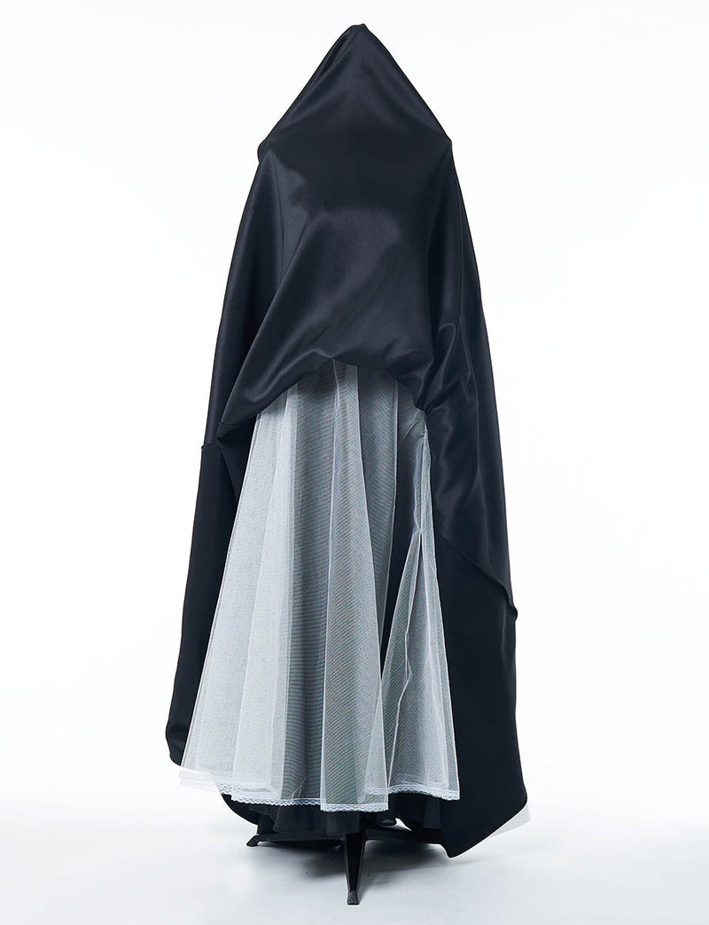 ベアトップロングドレス 演奏会用 ブラックホワイト サテン｜ツイード