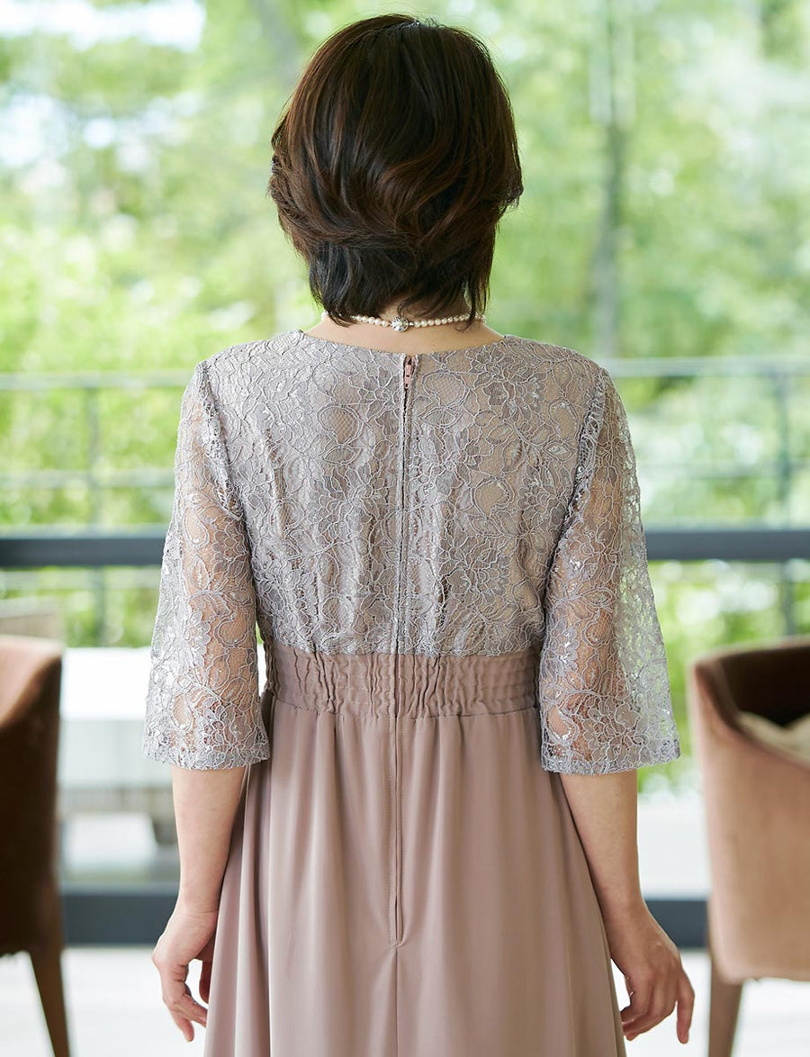結婚式 母親ドレス・マザーズドレス MD0217-1-GBE ベージュ レース袖