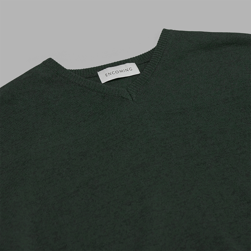 ENCOMING / Knitted V Neck Jumper (Dark Green) | twelve