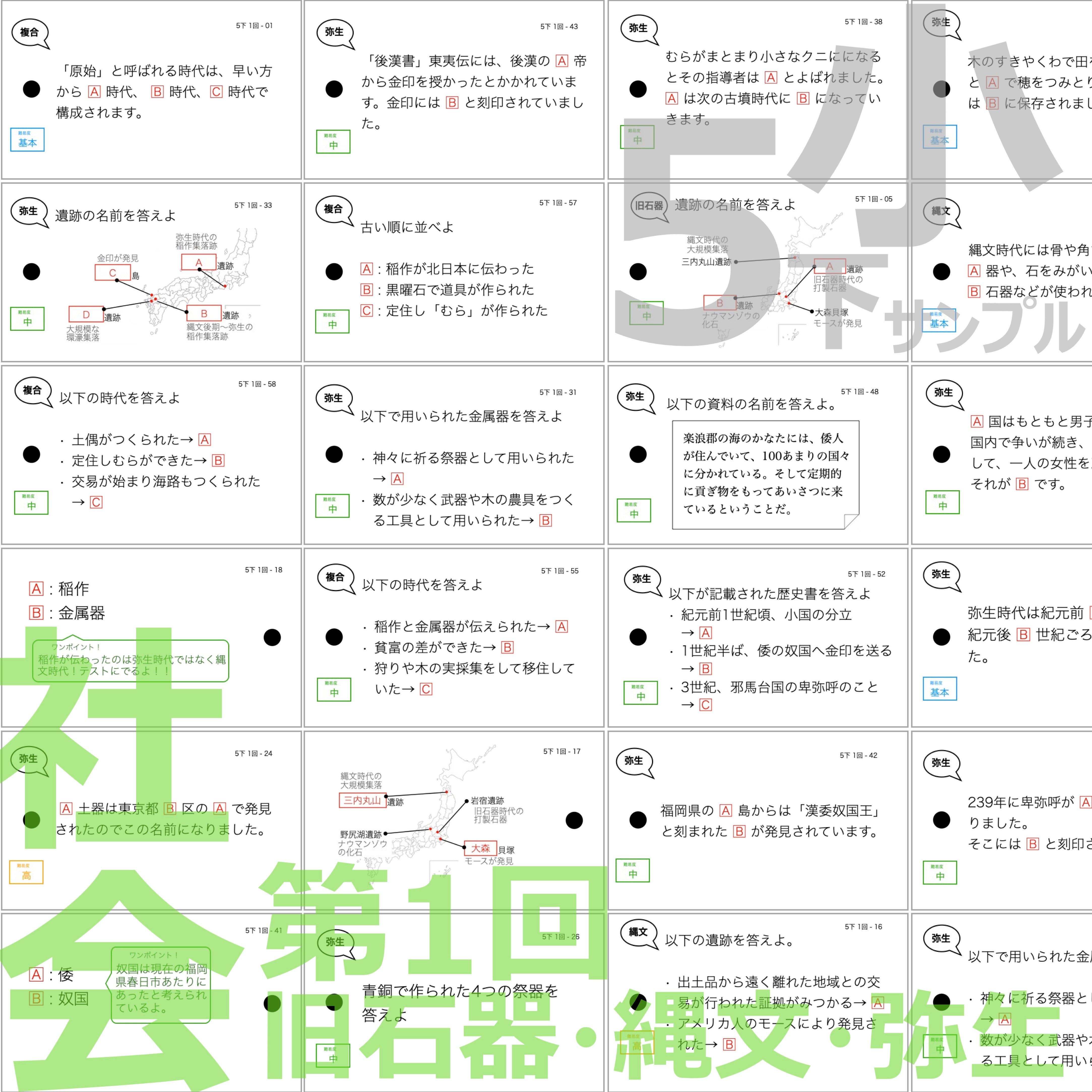 中学受験 暗記カード）5年下 社会 歴史 全セット 1-18回 – TT1