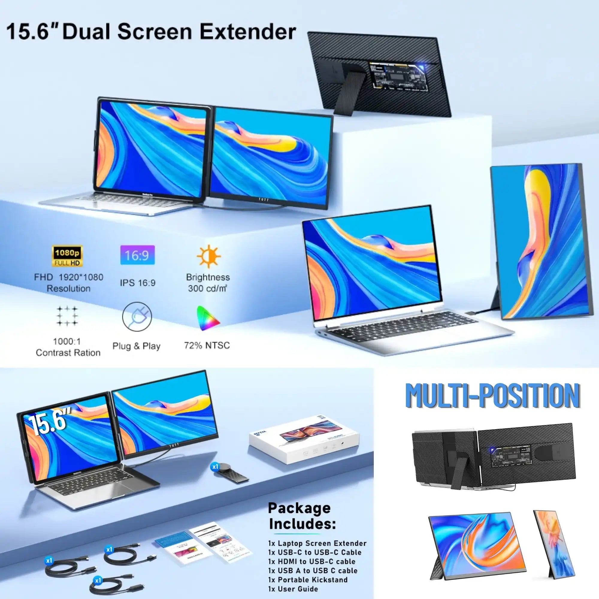 TUTT P5 Portable Monitor - 15.6” FHD Single Display For All Devices