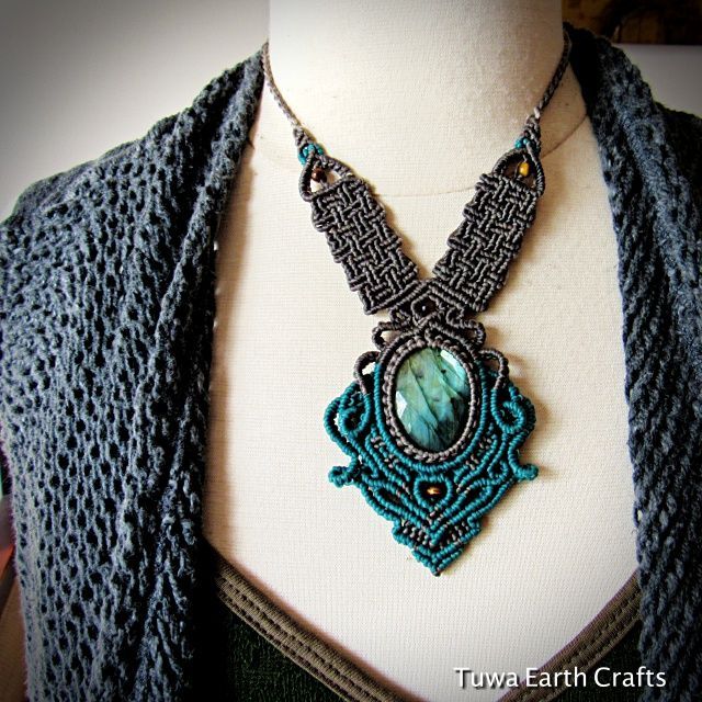 ラブラドライト ネックレス マクラメ編みジュエリー 高品質 大ぶり