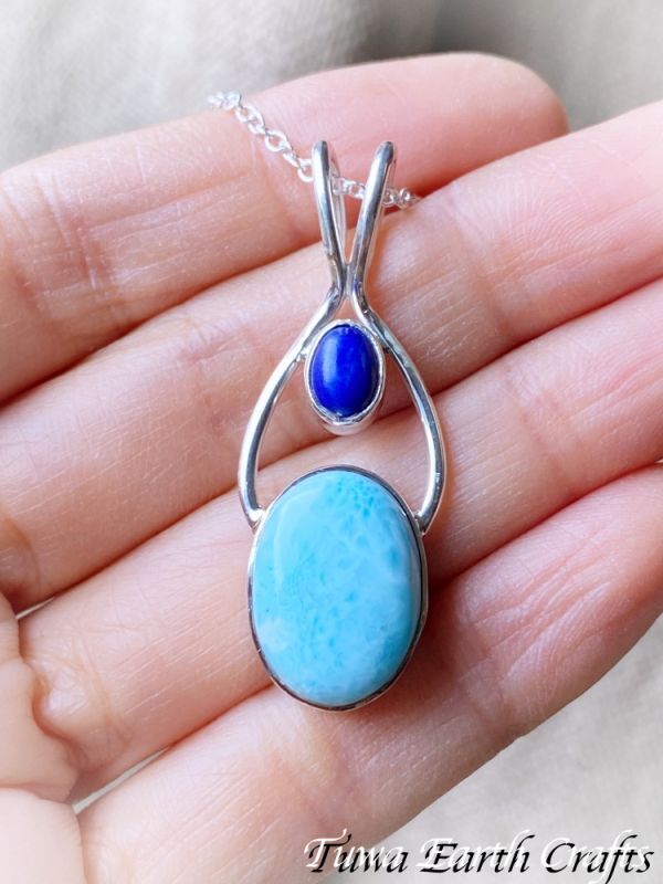 高品質ラリマー ペンダントトップ with ラピスラズリ＊ 世界三大