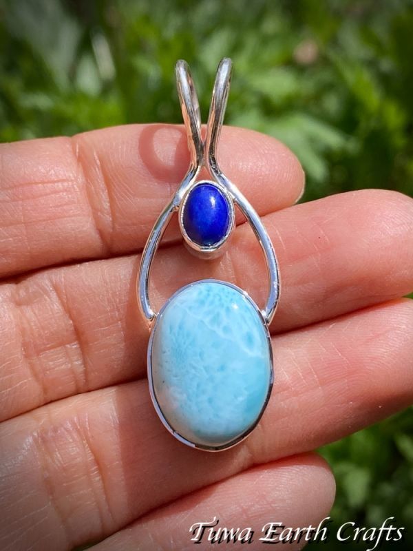 高品質ラリマー ペンダントトップ with ラピスラズリ＊ 世界三大