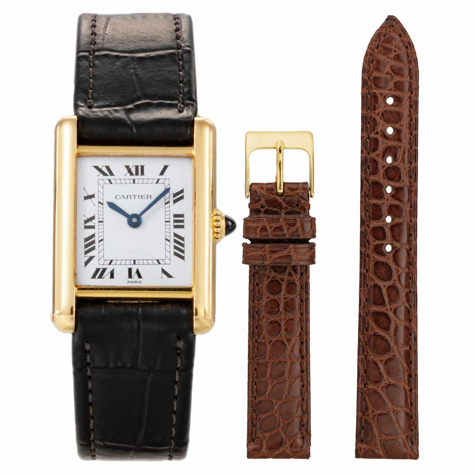 CartierタンクルイカルティエLMサイズCVD レザーベルト ブラウン