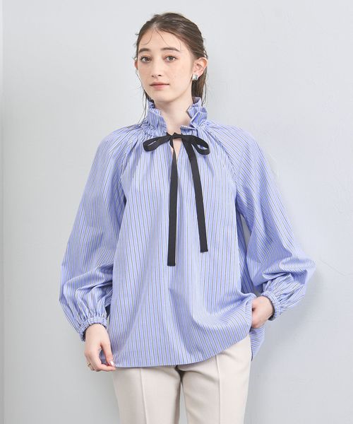 C ギャザーフリル リボンブラウス