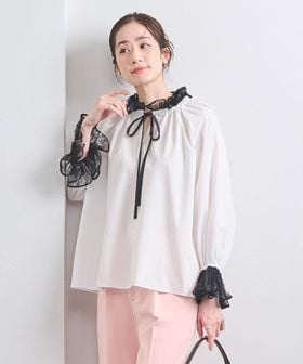 レースプリーツ フリル ブラウス