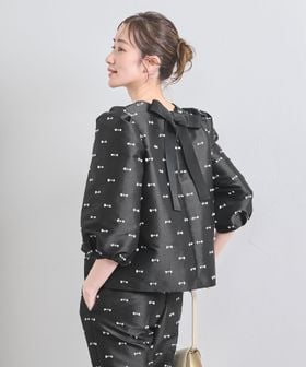 リボン カットジャガード ブラウス