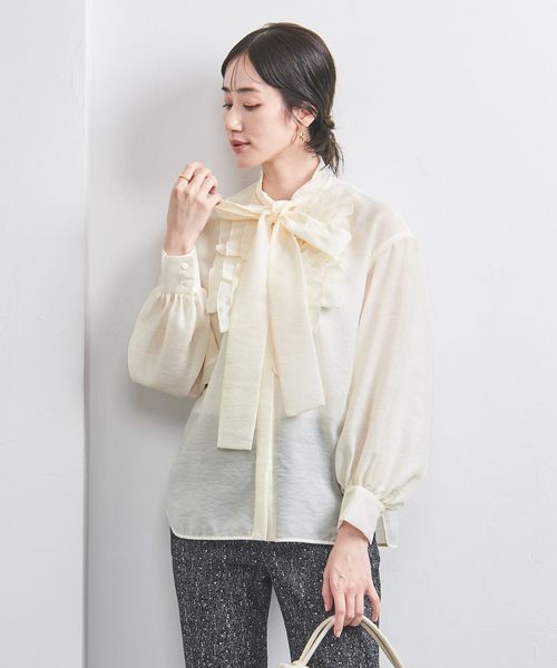 オーガンジー フリル＆ボウタイ ブラウス