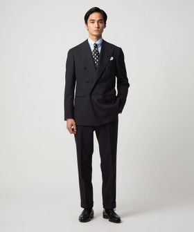 ワイドストライプ ダブル 6ボタン スーツ MC‐MODEL ヨコストレッチ