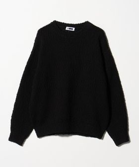 H＞バンプコットン ワイド クロップド クルーネックニット