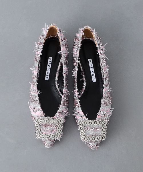 PIPPICHIC＞ANNA V JWL ツイード フラットシューズ