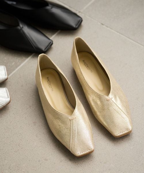 Vカットステッチ フラットシューズ