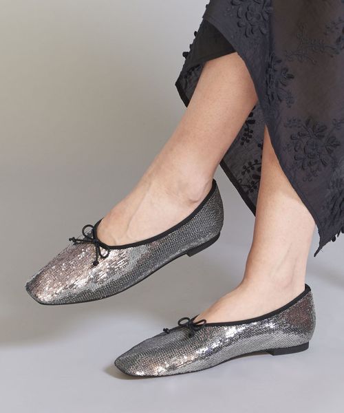 スパンコール スクエア バレエシューズ