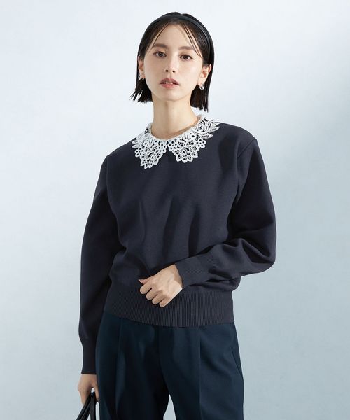 襟レース 2WAY ニット プルオーバー